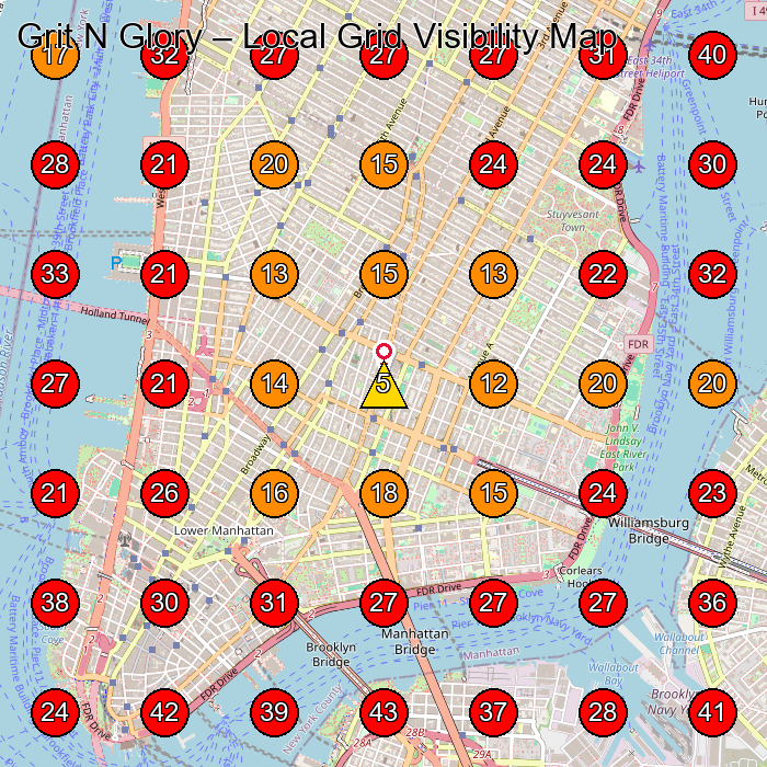 Grit N Glory GeoGrid visibility map for Tattoo Shop in New York